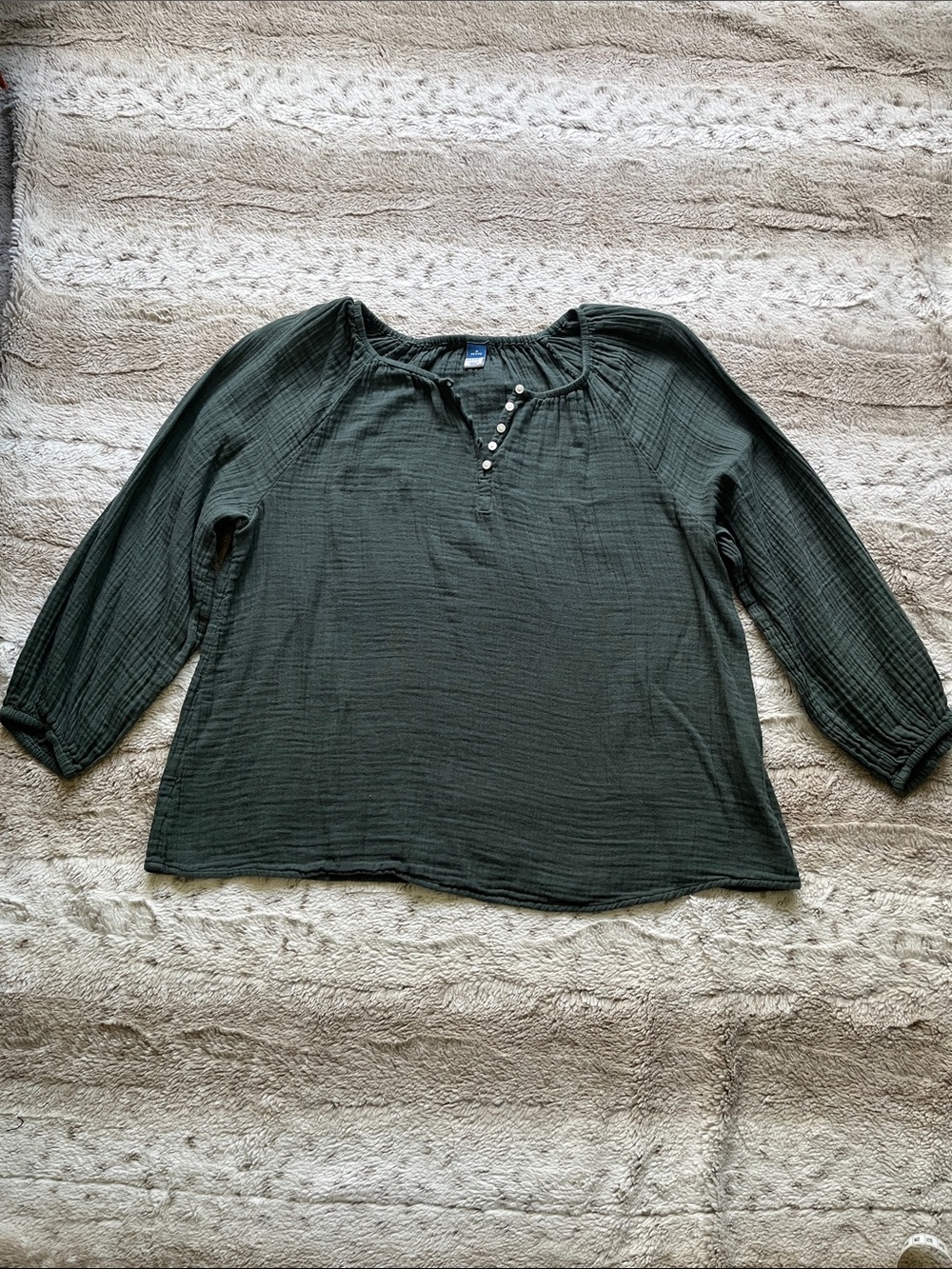 Old Navy Dark Green Button-Accent Peasant Top